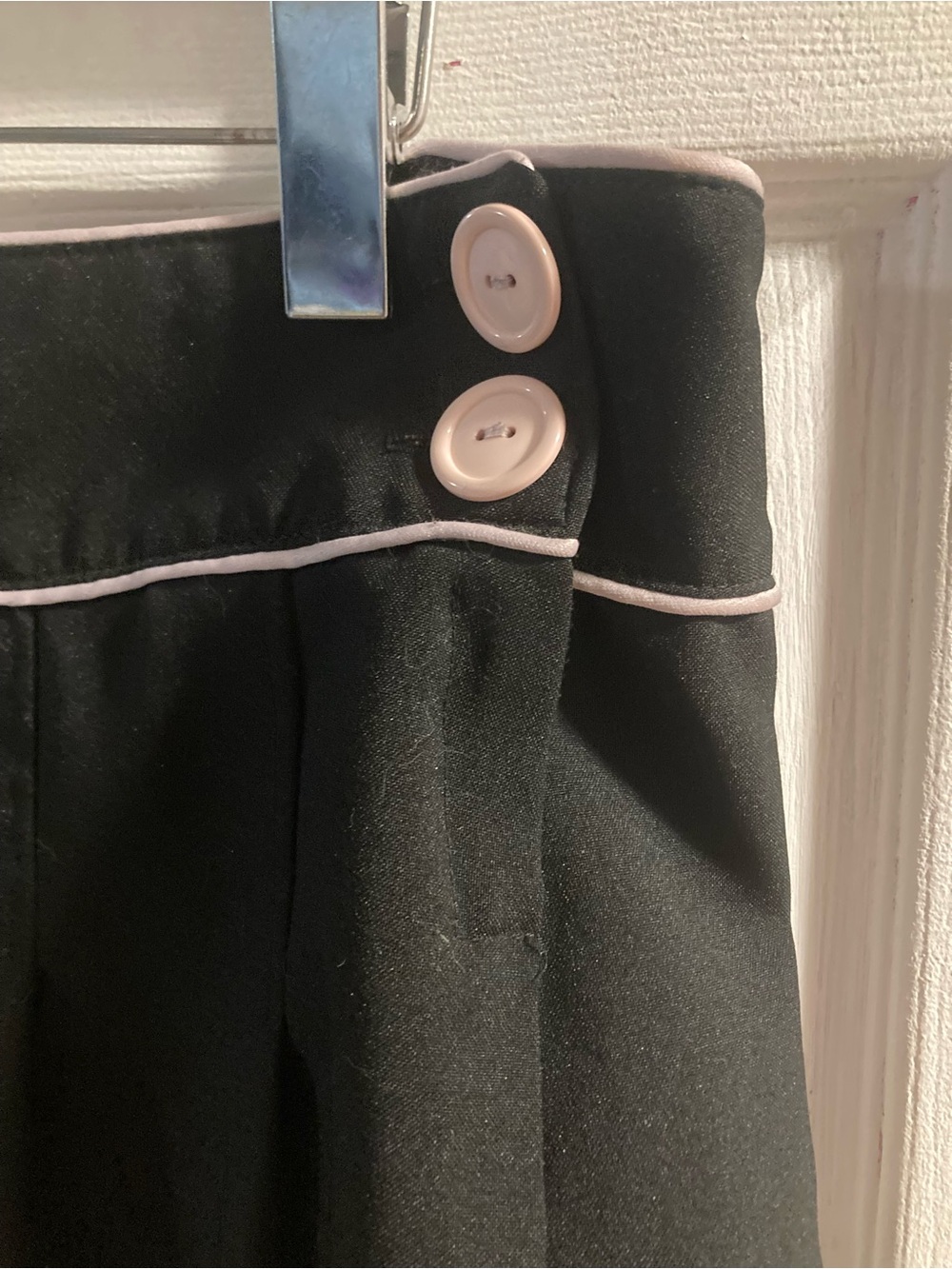 Valia Black Mini Skirt with Light Pink Piping and Buttons